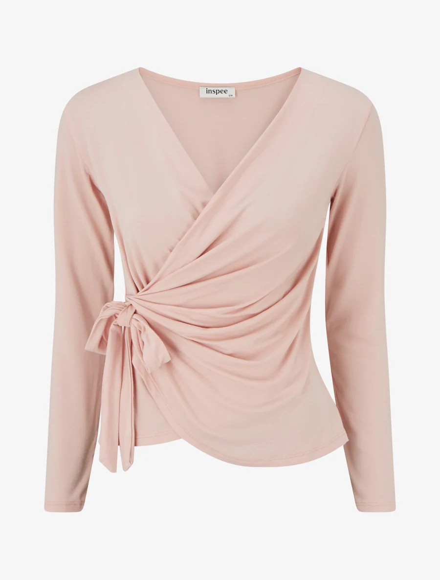 Top uni à col cache-coeur - Rose