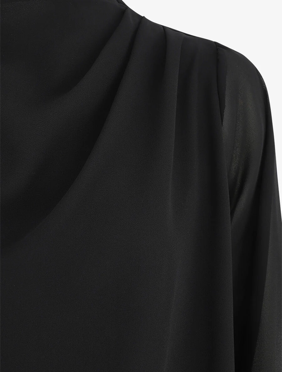 Top uni à col drapé - Noir - Image 3