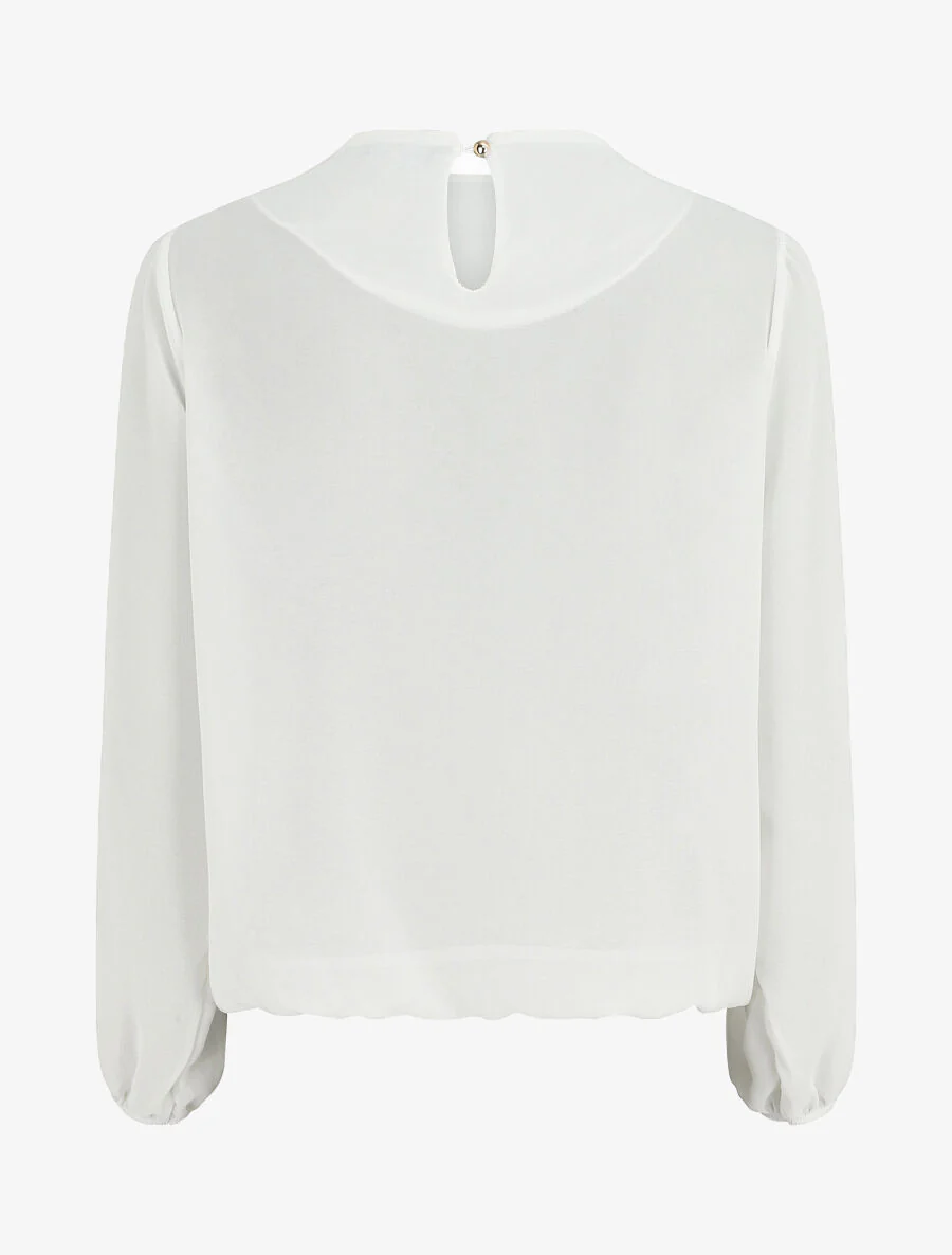 Top uni à col drapé - Blanc - Image 2