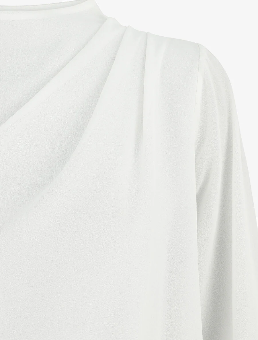 Top uni à col drapé - Blanc - Image 3
