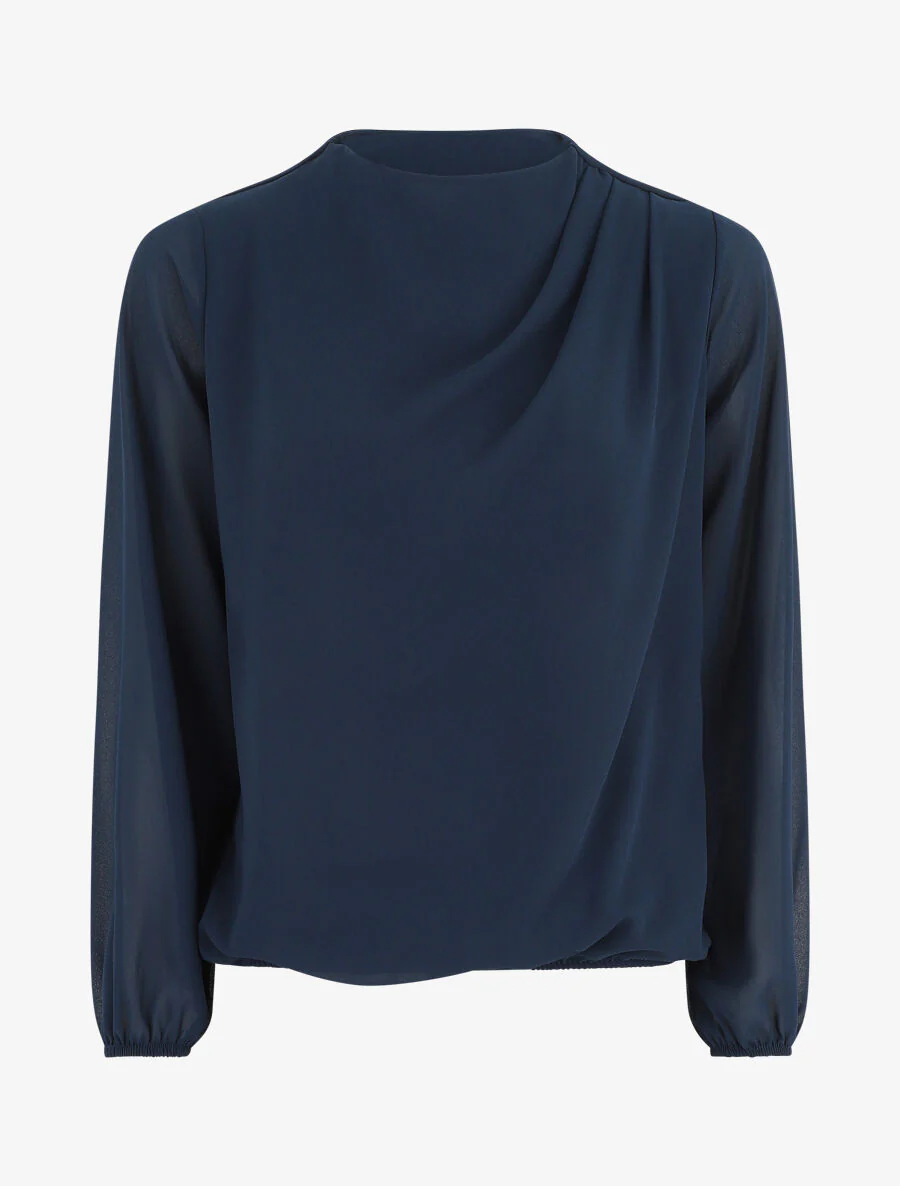Top uni à col drapé - Marine
