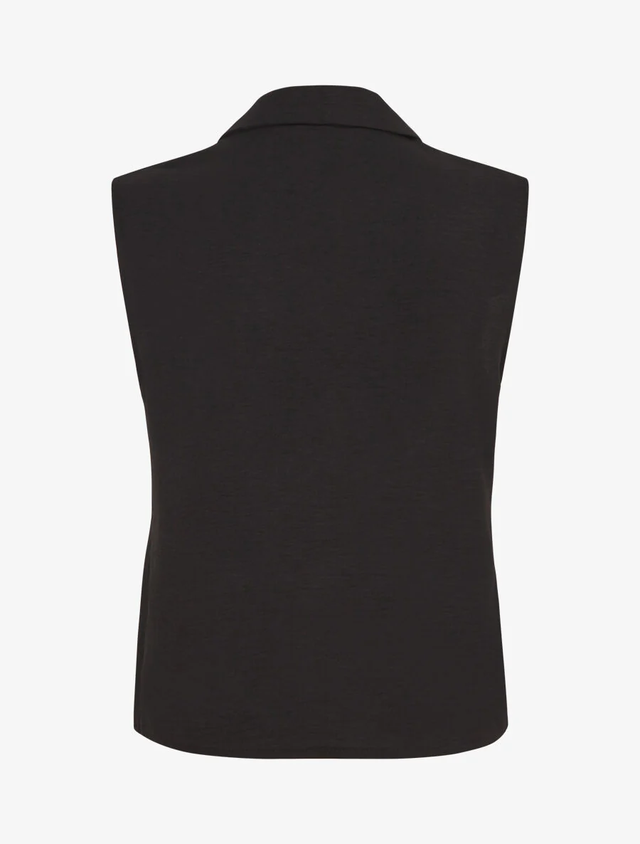 Top uni à col style cravate - Noir - Image 2