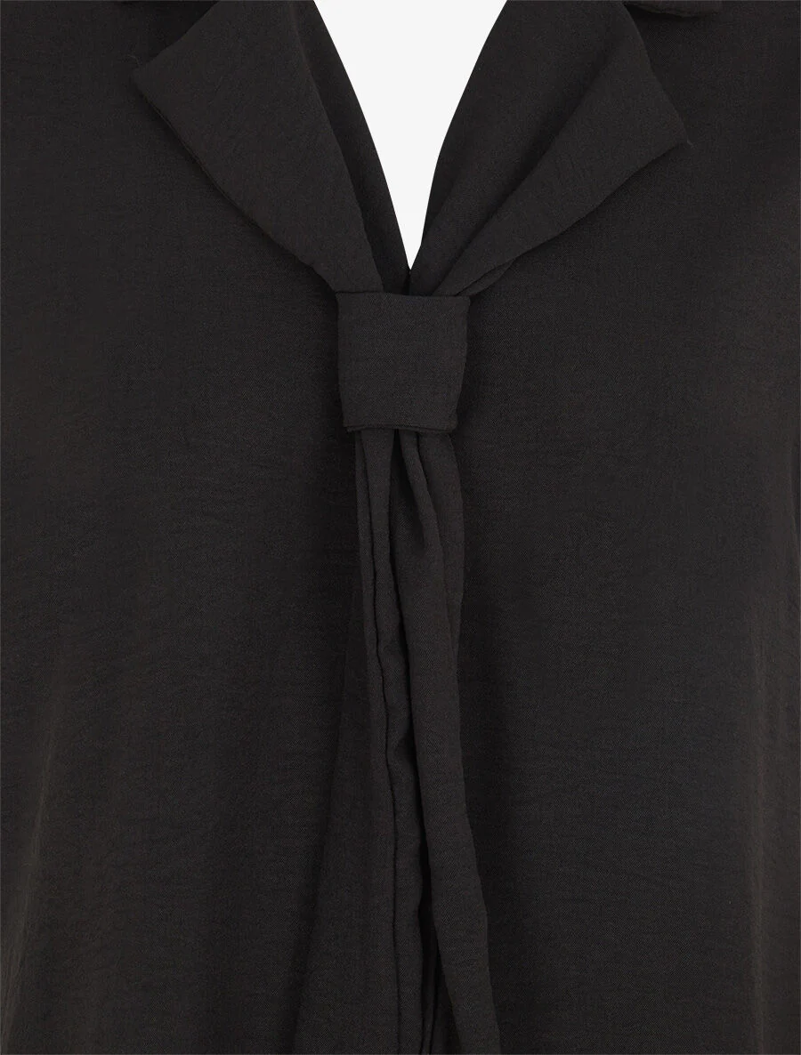 Top uni à col style cravate - Noir - Image 3
