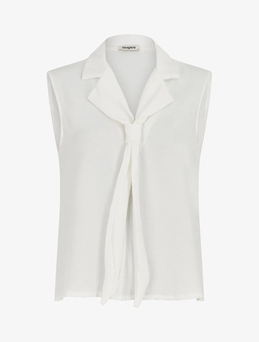 Top uni à col style cravate - Blanc
