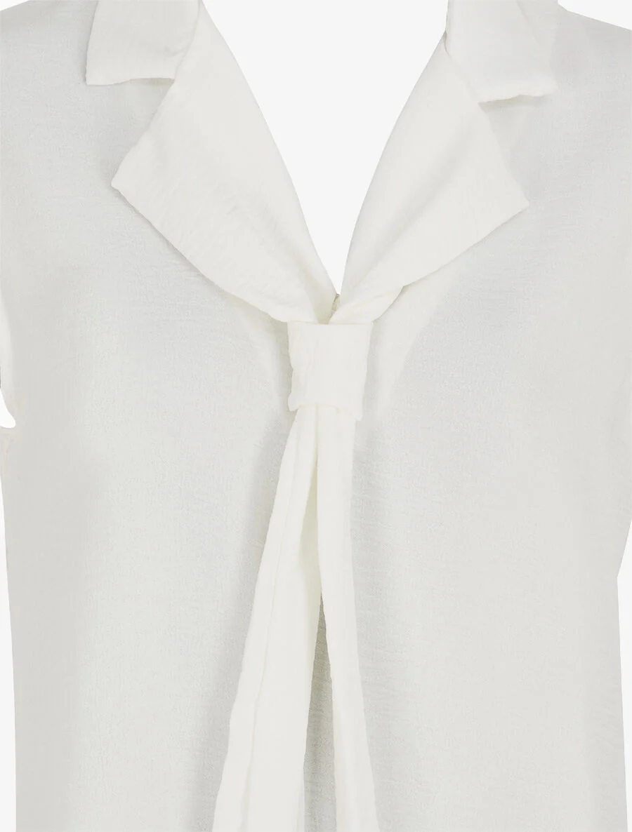 Top uni à col style cravate - Blanc - Image 3