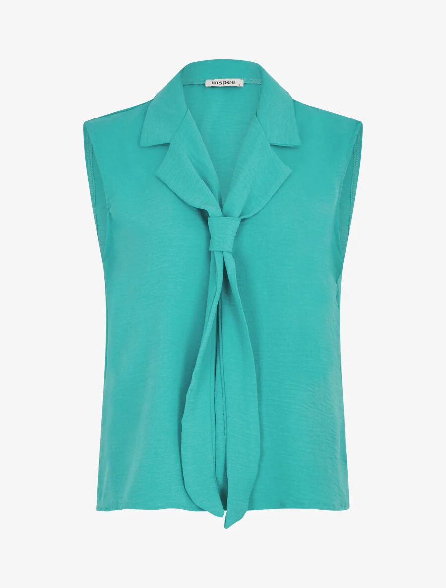 Top uni à col style cravate - Bleu canard