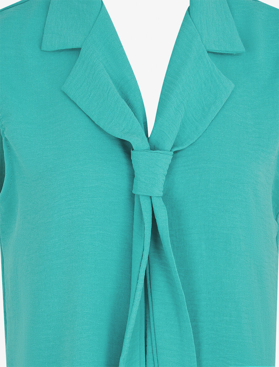 Top uni à col style cravate - Bleu canard - Image 3