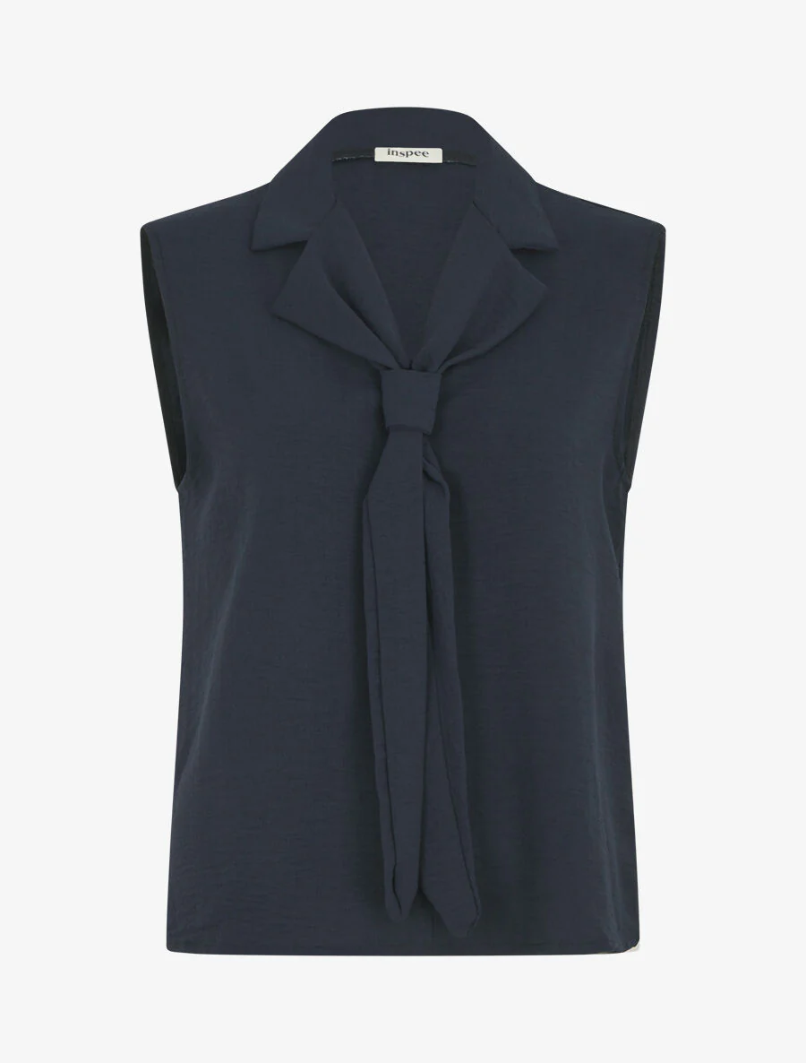 Top uni à col style cravate - Marine