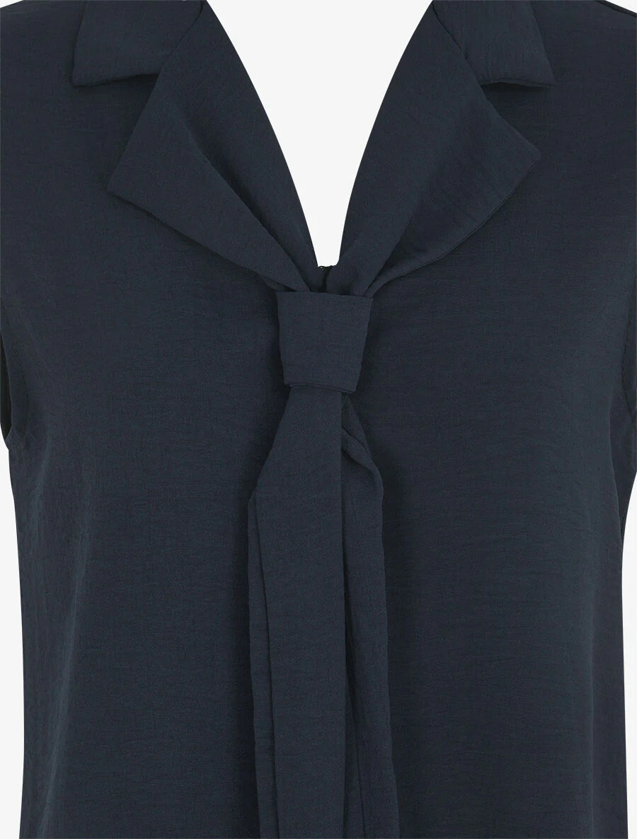 Top uni à col style cravate - Marine - Image 3