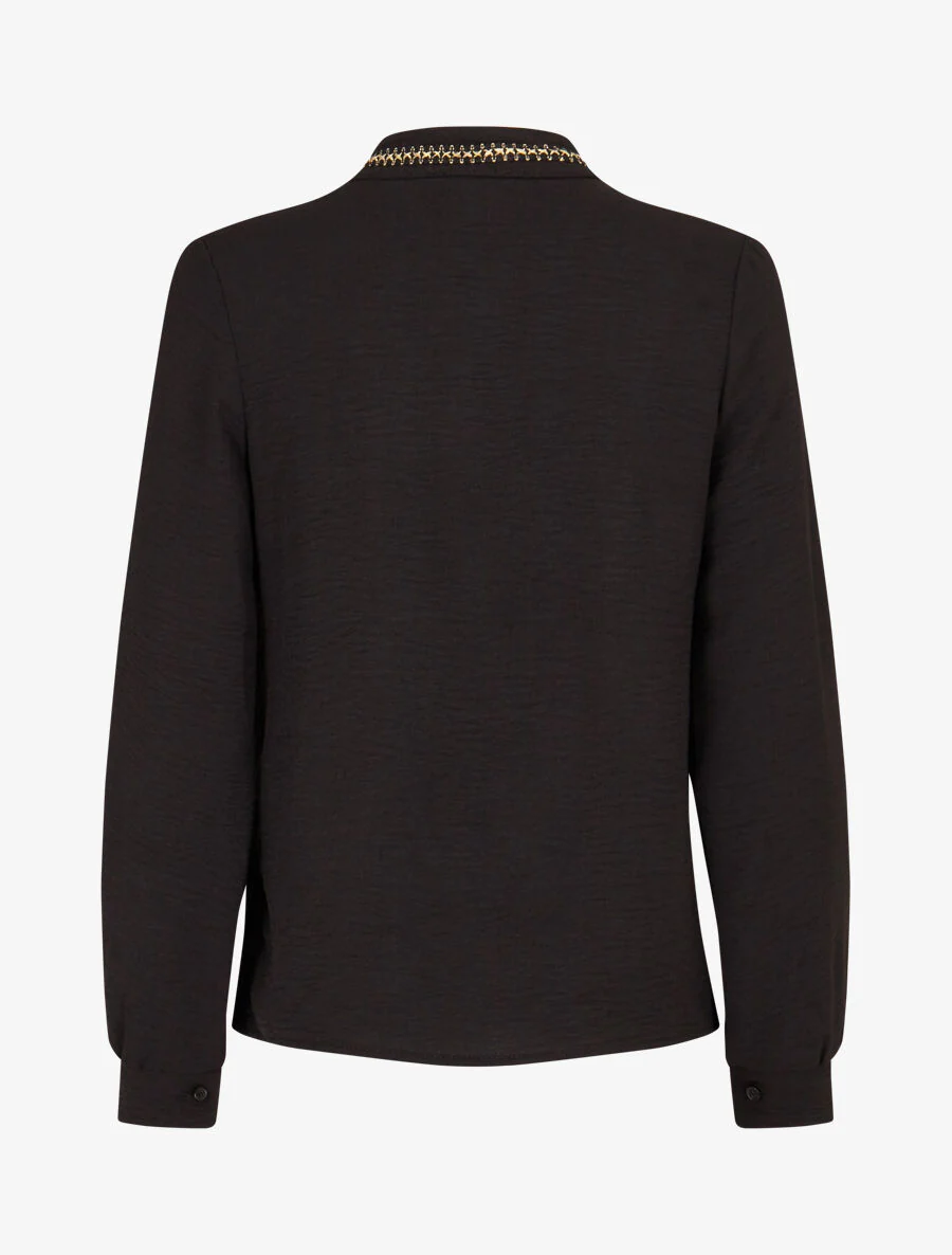 Top uni à col V brodé et irisé - Noir - Image 2