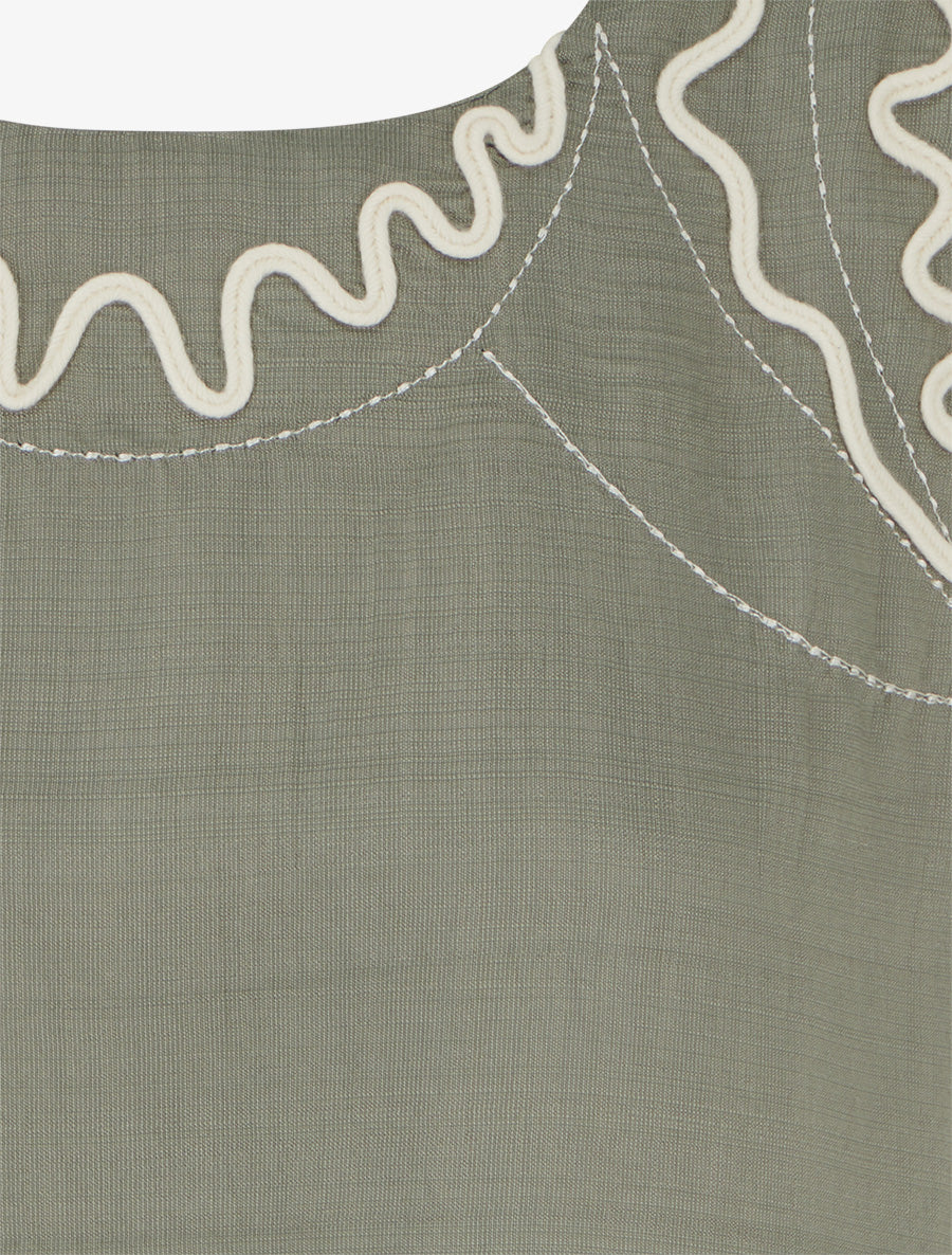 Top uni à détail broderies vagues - Kaki - Image 3