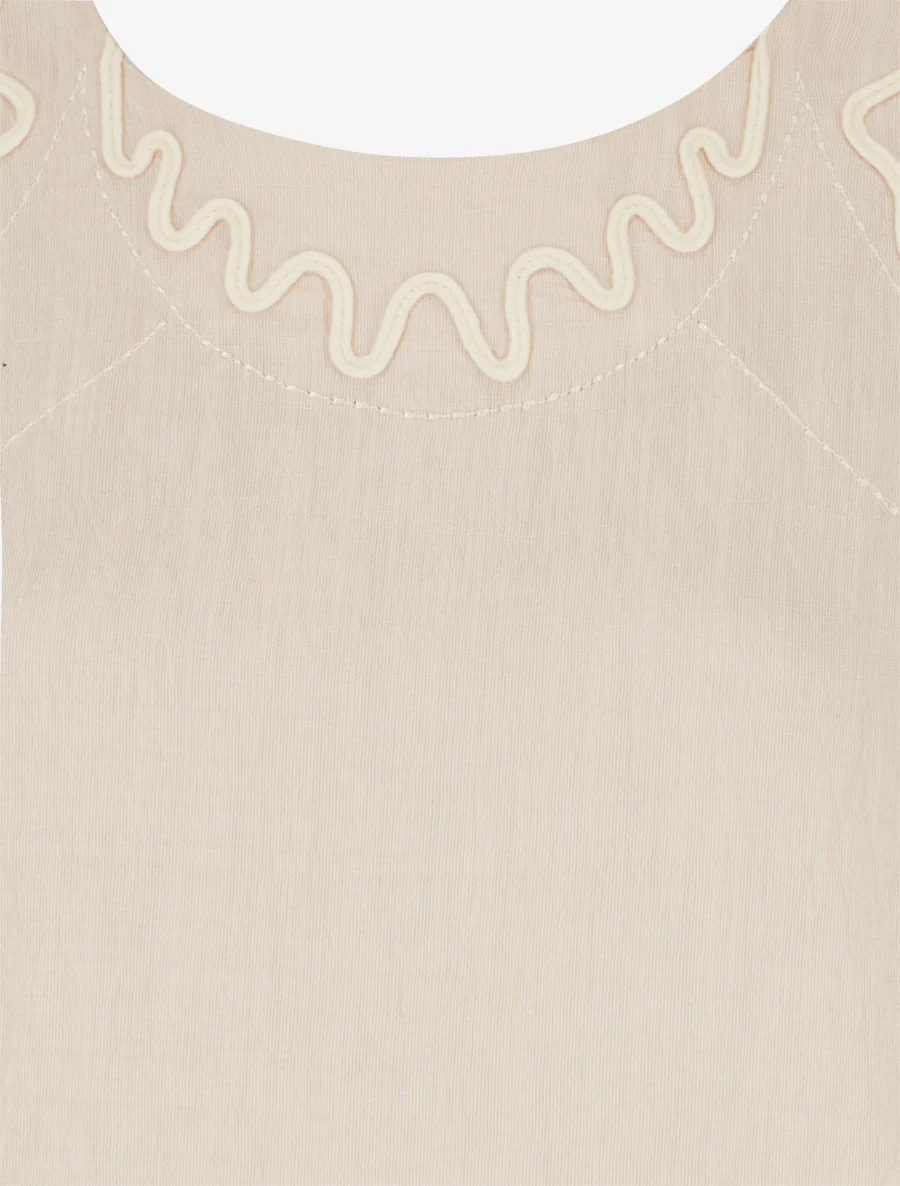 Top uni à détail broderies vagues - Beige - Image 3