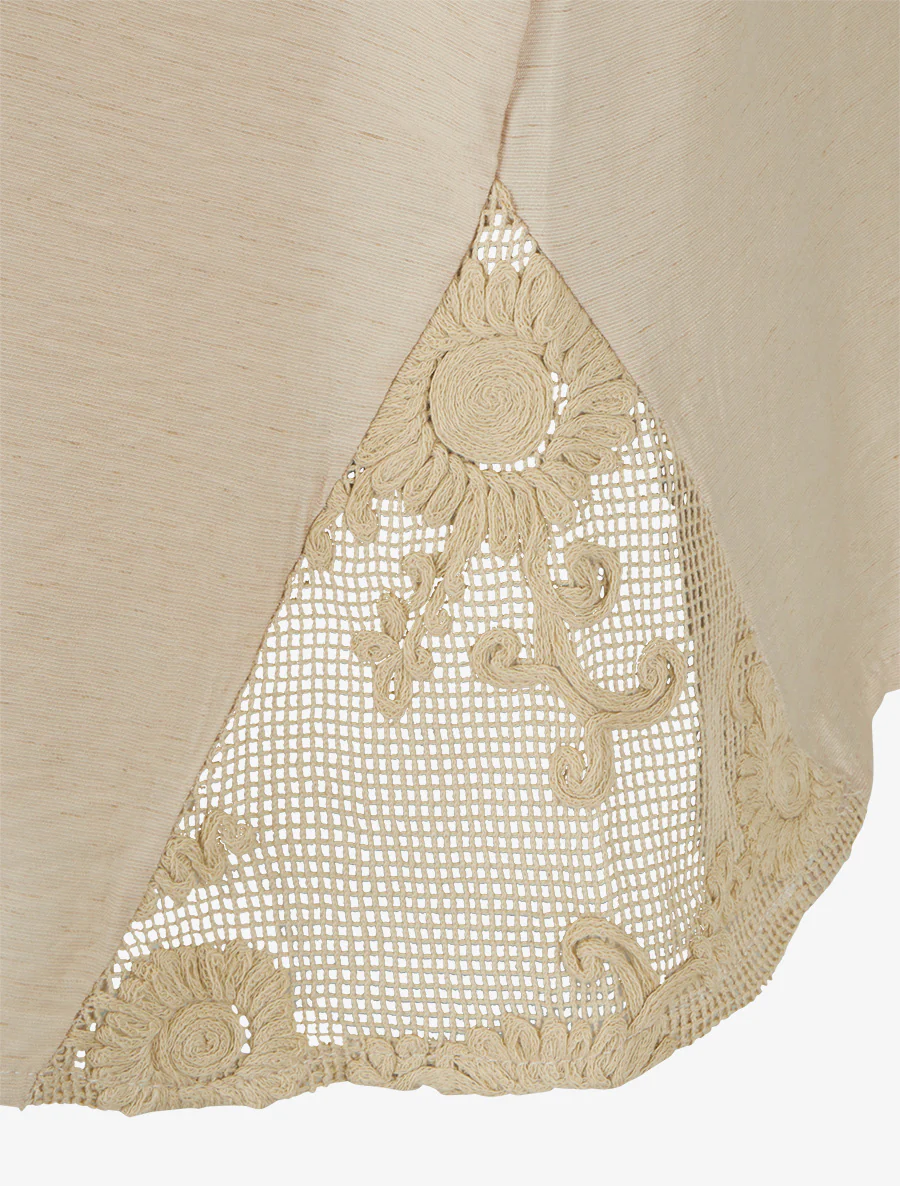 Top uni à détail effet cordes et broderies ajourés - Beige - Image 3