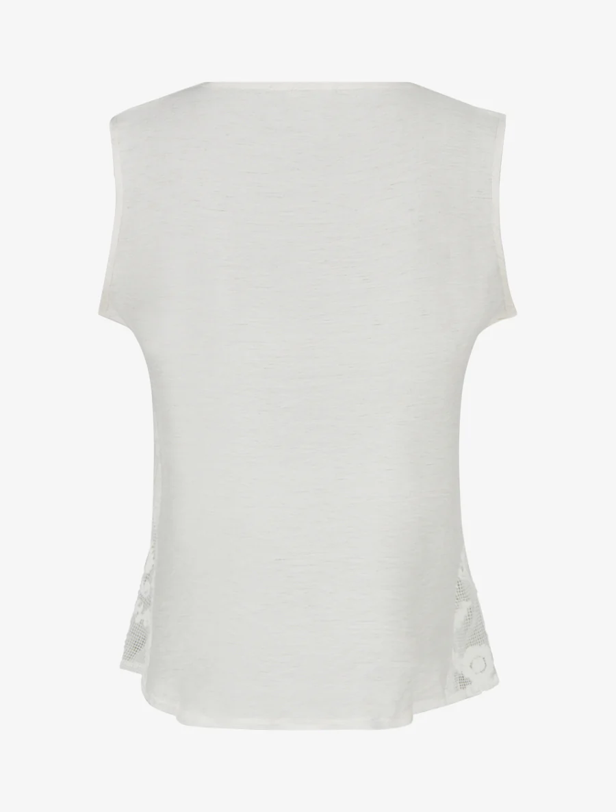 Top uni à détail effet cordes et broderies ajourés - Crème - Image 2