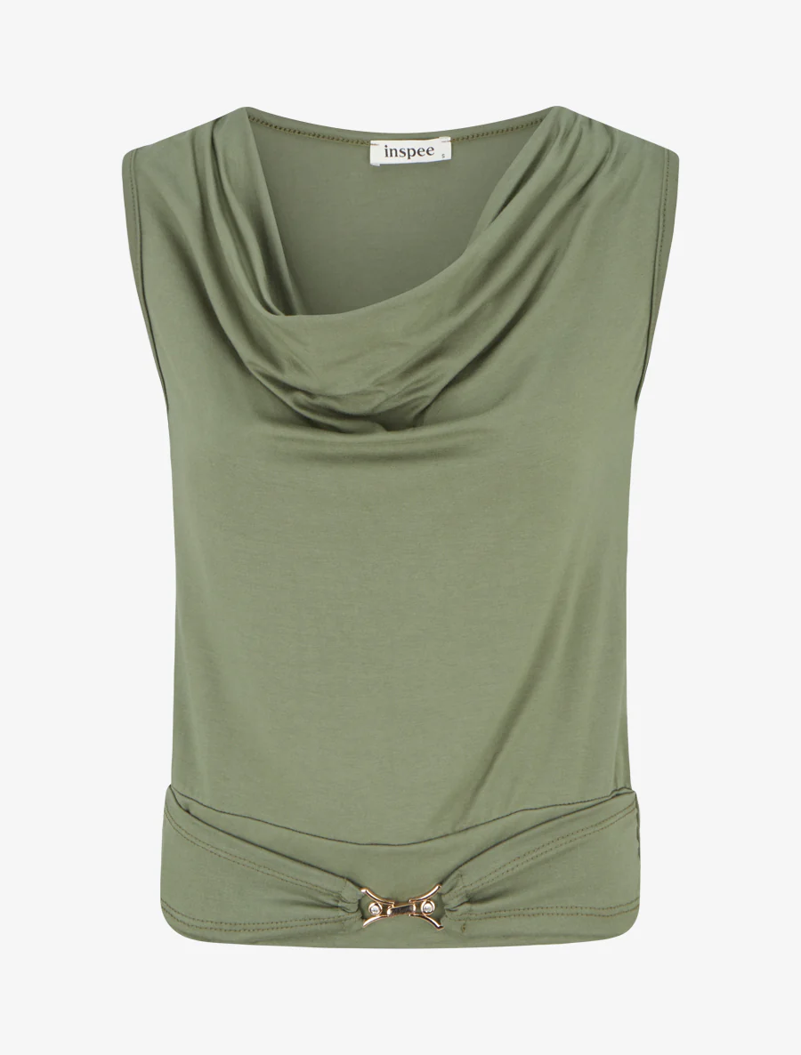 Top uni à empiècement bijou strassé - Kaki
