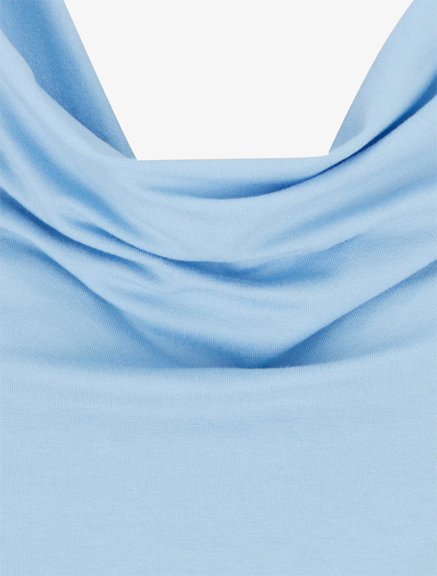 Top uni à empiècement bijou strassé - Bleu ciel - Image 3