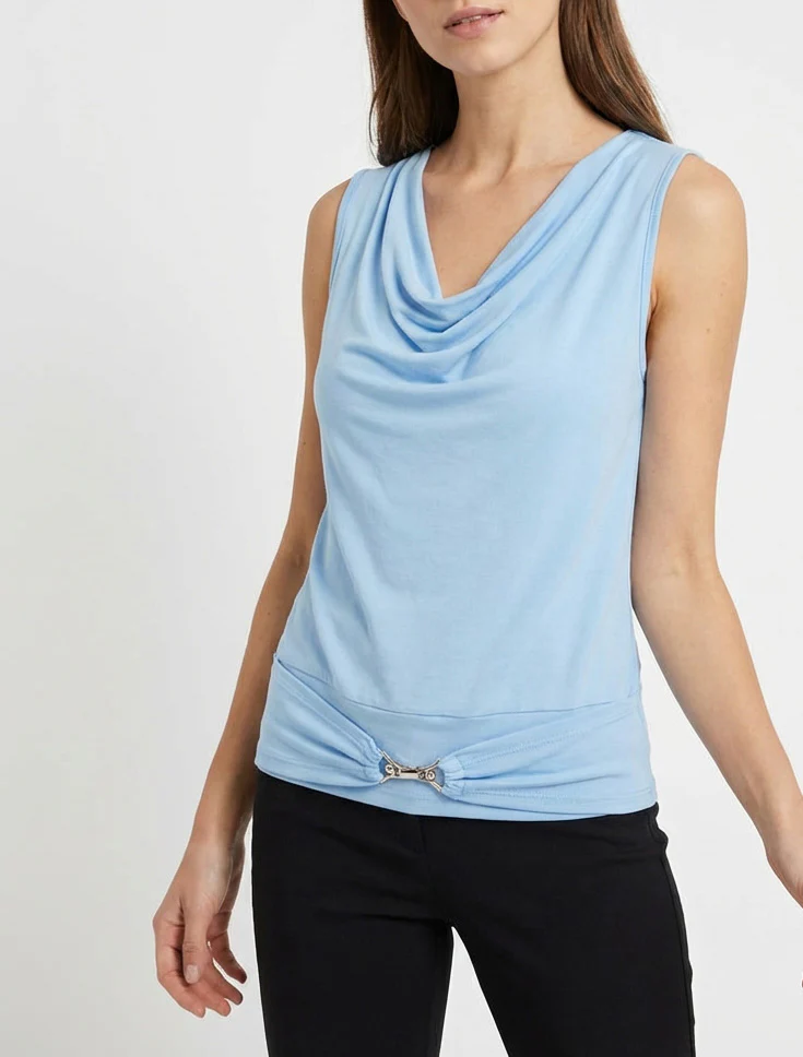 Top uni à empiècement bijou strassé - Bleu ciel - Image 4