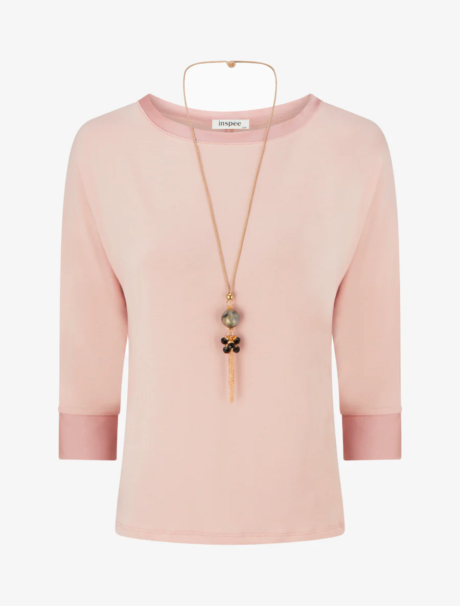 Top uni à empiècement en satin - Rose
