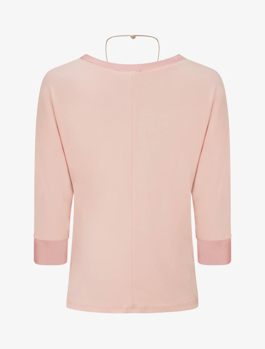 Top uni à empiècement en satin - Rose - Image 2