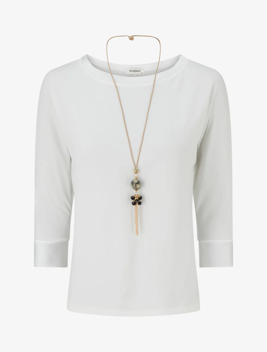 Top uni à empiècement en satin - Blanc
