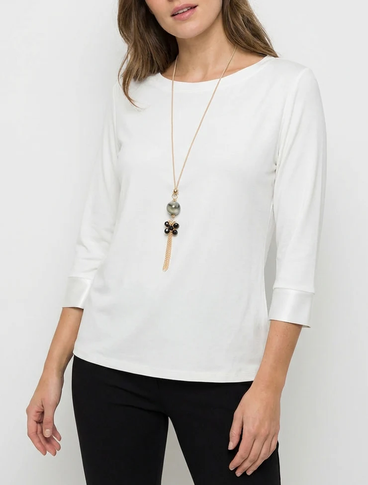 Top uni à empiècement en satin - Blanc - Image 4