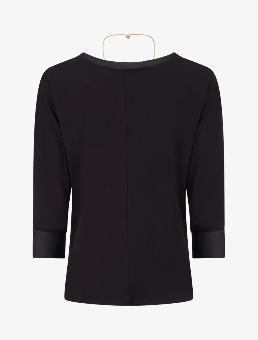Top uni à empiècement en satin - Noir - Image 2