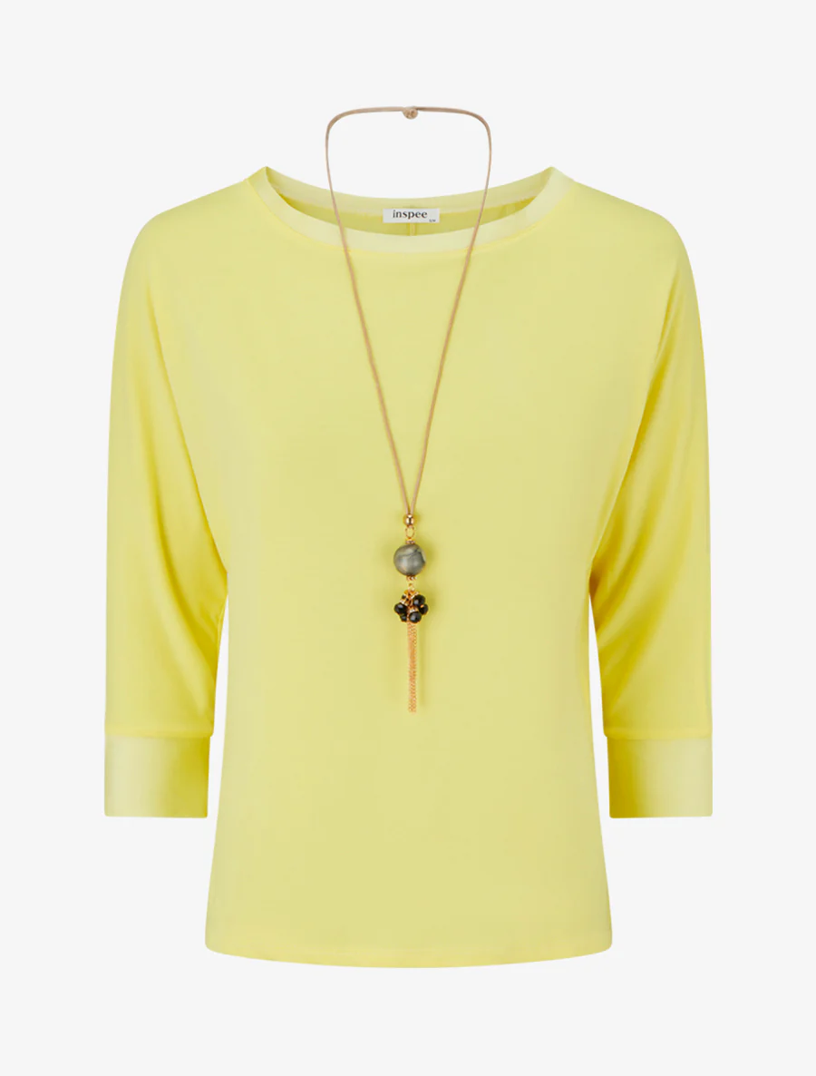 Top uni à empiècement en satin - Jaune citron