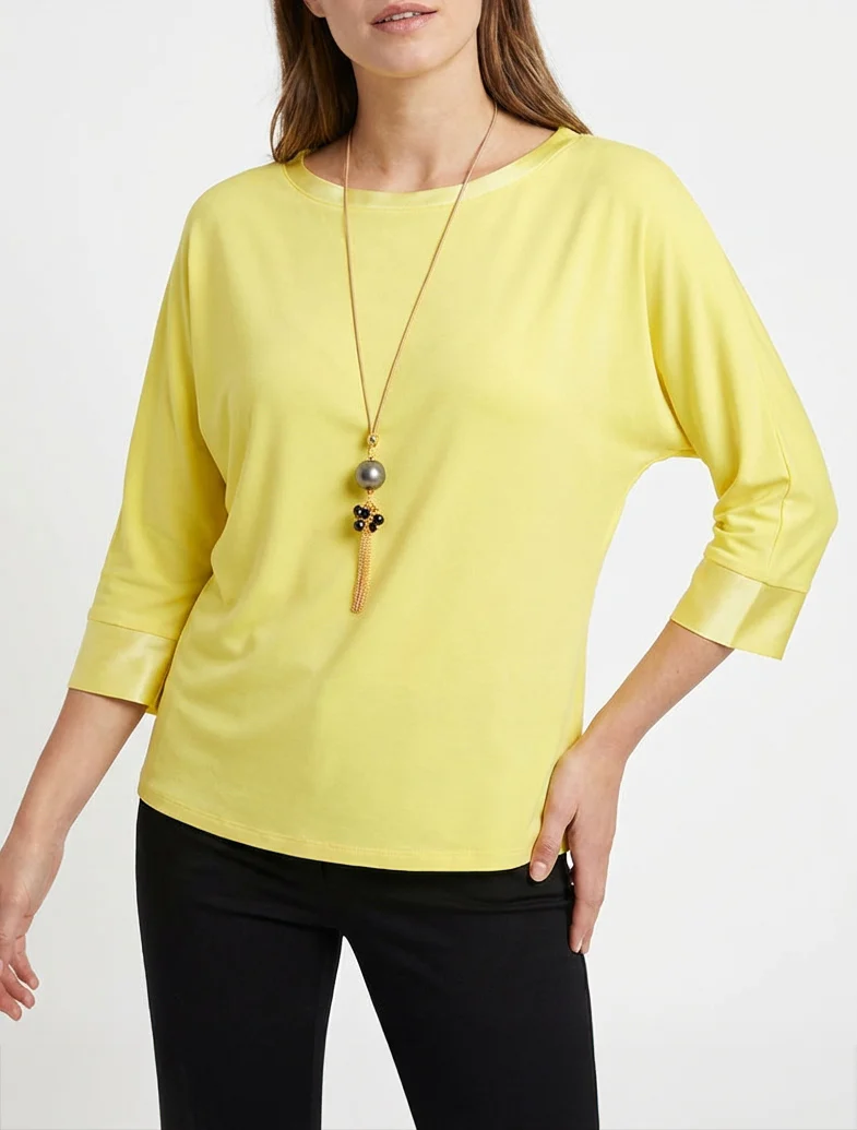 Top uni à empiècement en satin - Jaune citron - Image 4