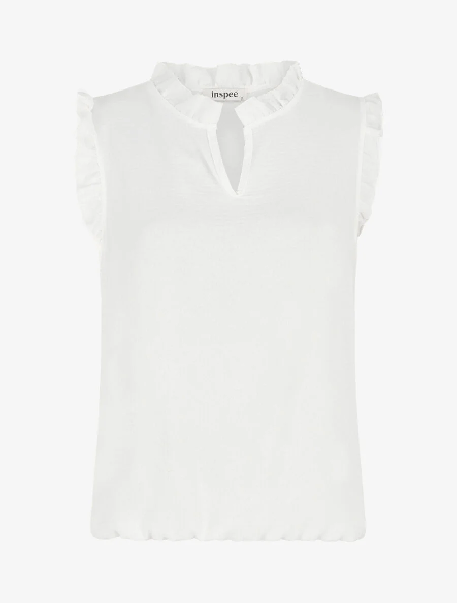 Top uni à épaules volantées - Blanc