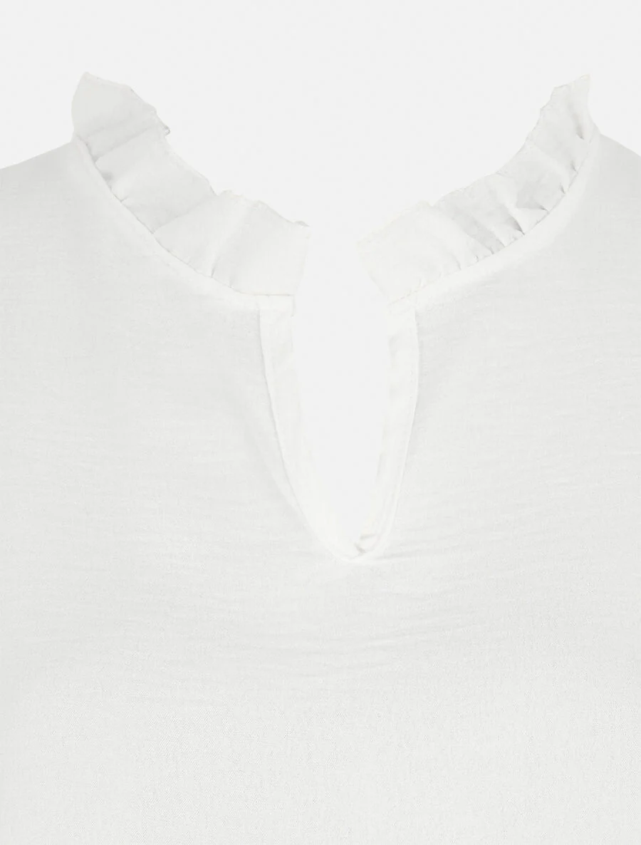 Top uni à épaules volantées - Blanc - Image 3