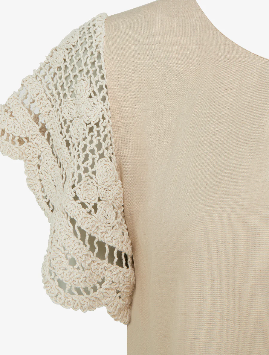Top uni à manches courtes brodées - Beige - Image 3
