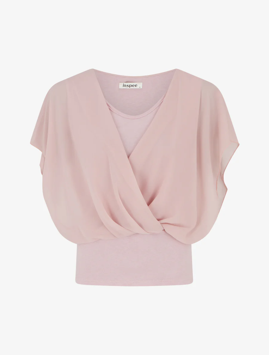 Top uni à manches volantées - Vieux rose