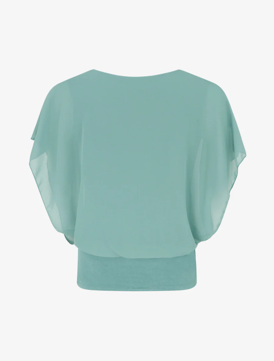 Top uni à manches volantées - Turquoise - Image 2