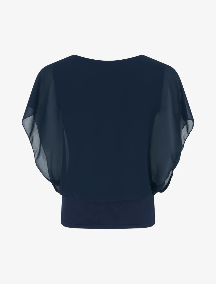 Top uni à manches volantées - Bleu nuit - Image 2