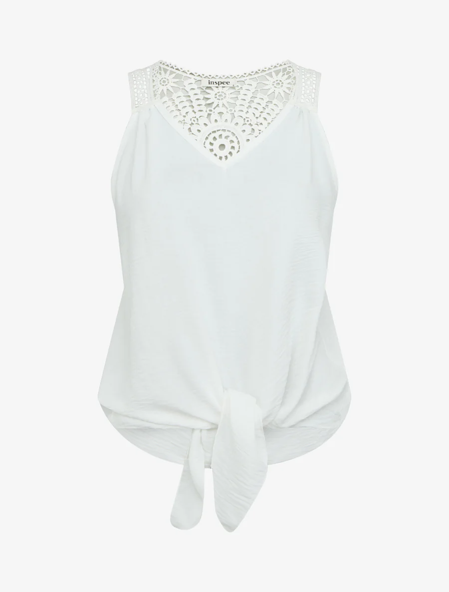 Top uni à nouer et dos brodé - Blanc