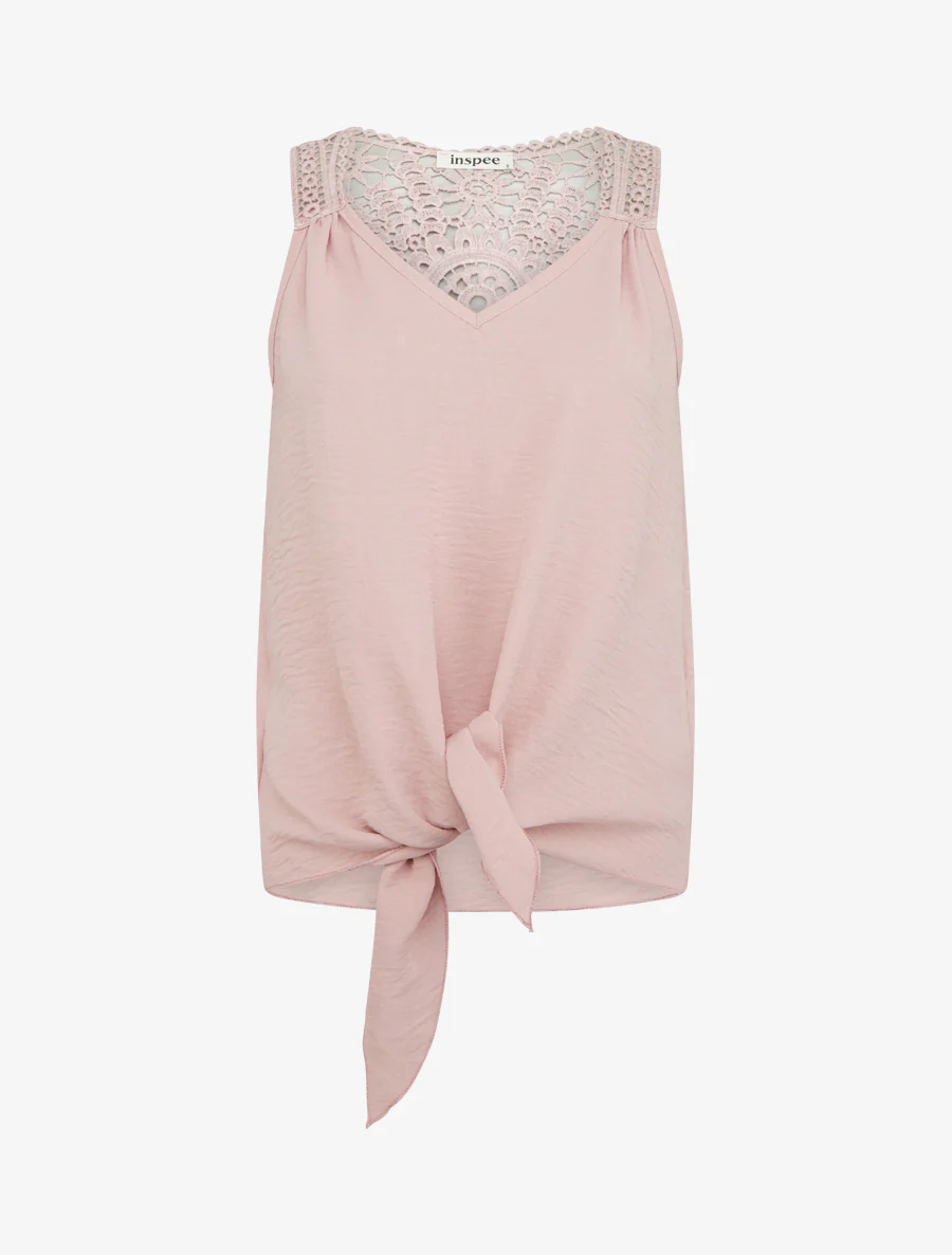 Top uni à nouer et dos brodé - Vieux rose