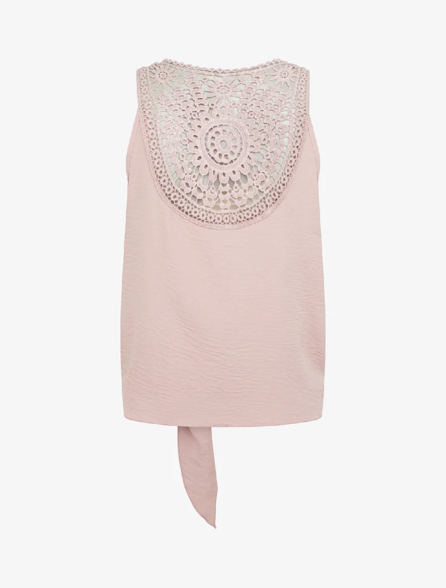 Top uni à nouer et dos brodé - Vieux rose - Image 2