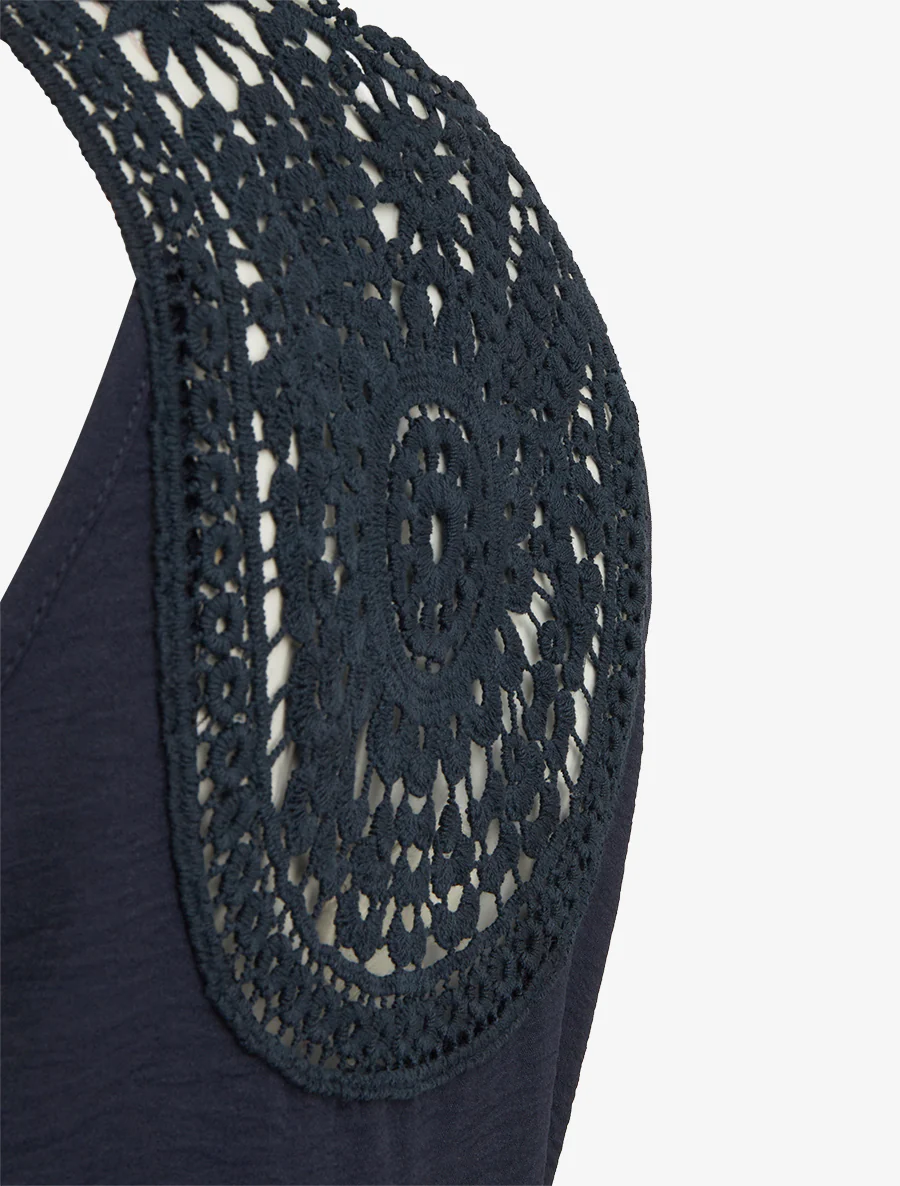 Top uni à nouer et dos brodé - Marine - Image 3