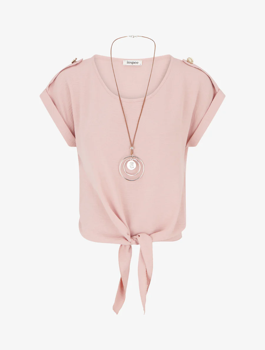 Top uni à nouer et manches courtes - Vieux rose