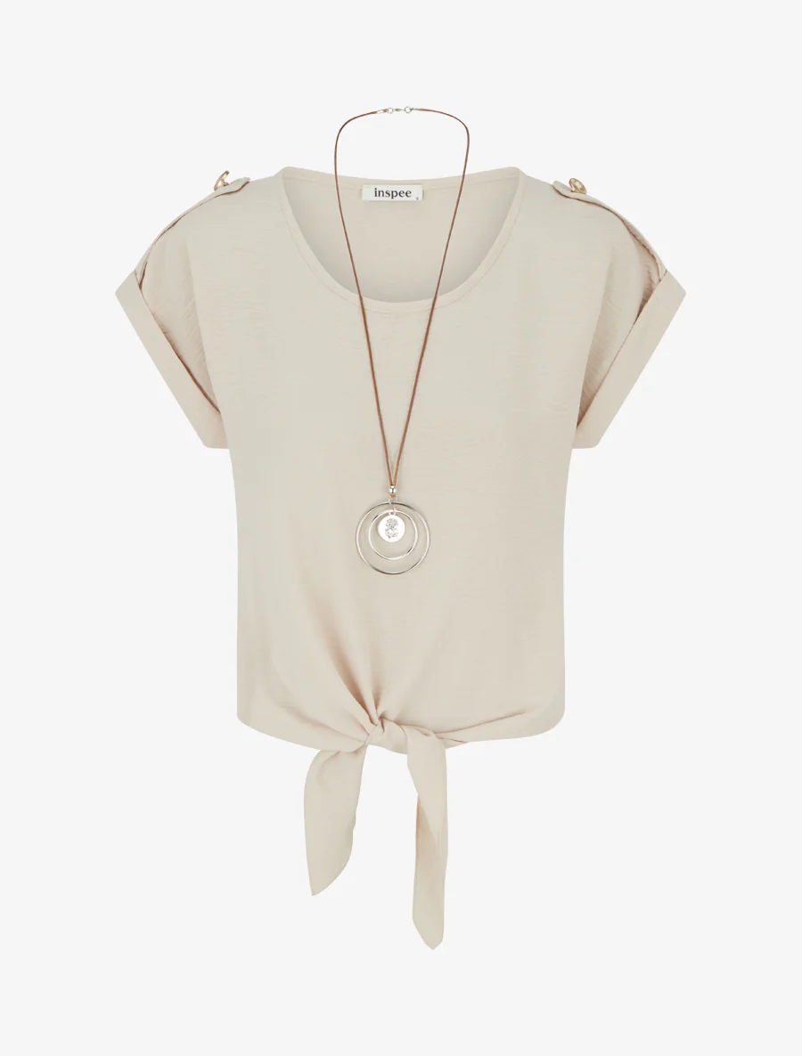 Top uni à nouer et manches courtes - Beige