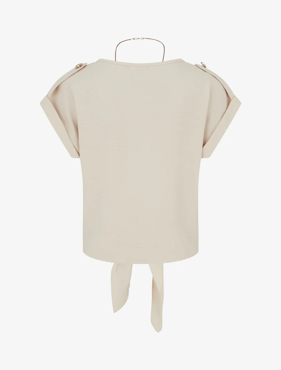 Top uni à nouer et manches courtes - Beige - Image 2