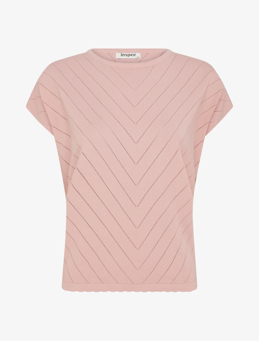 Top uni ajouré à col rond - Rose