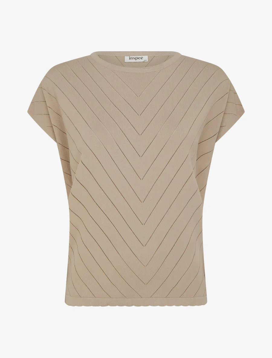 Top uni ajouré à col rond - Taupe