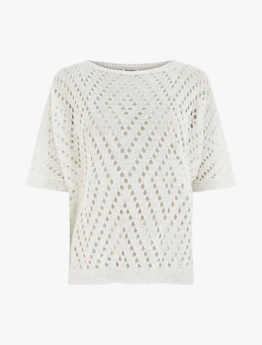 Top uni ajouré en maille - Blanc