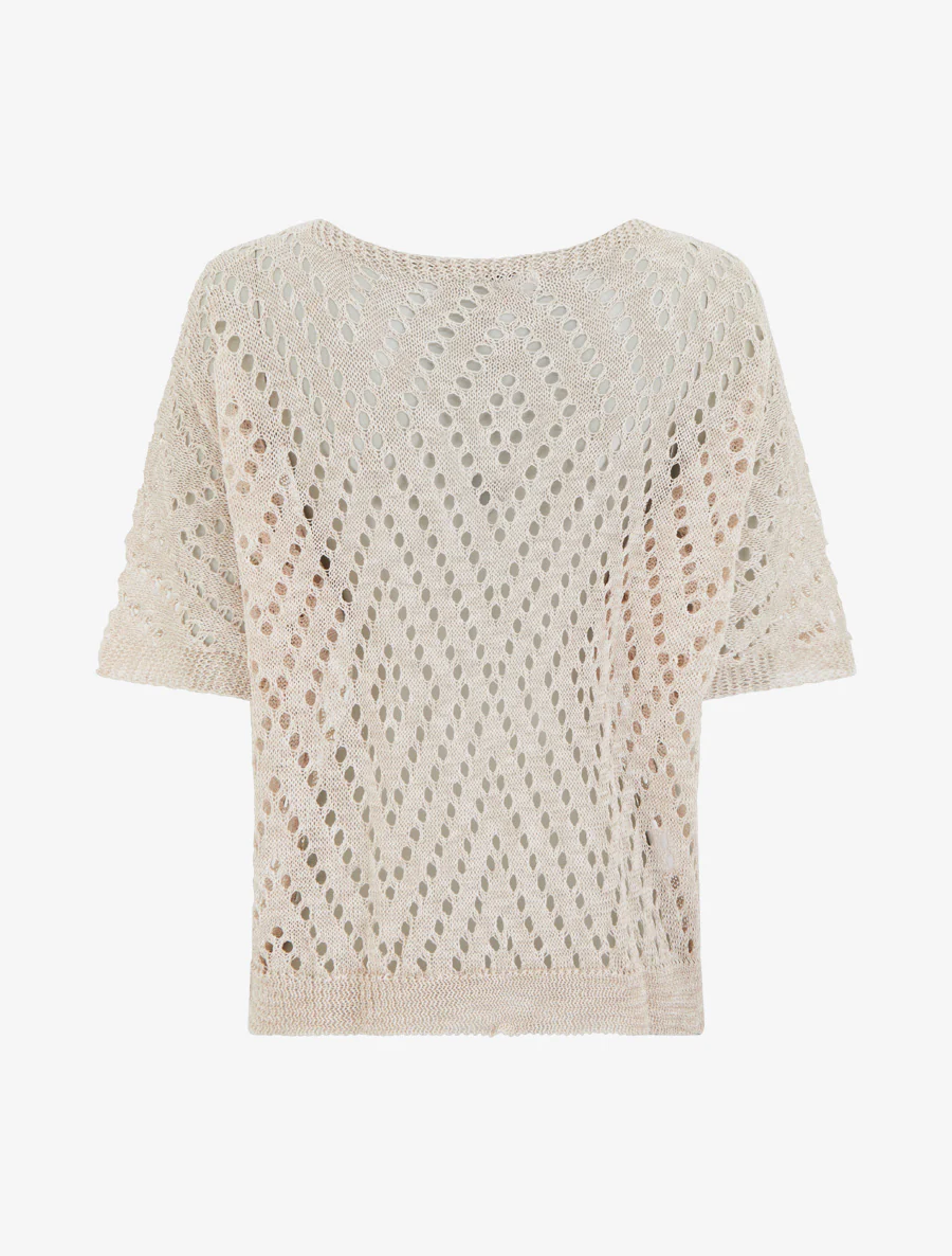 Top uni ajouré en maille - Beige - Image 2