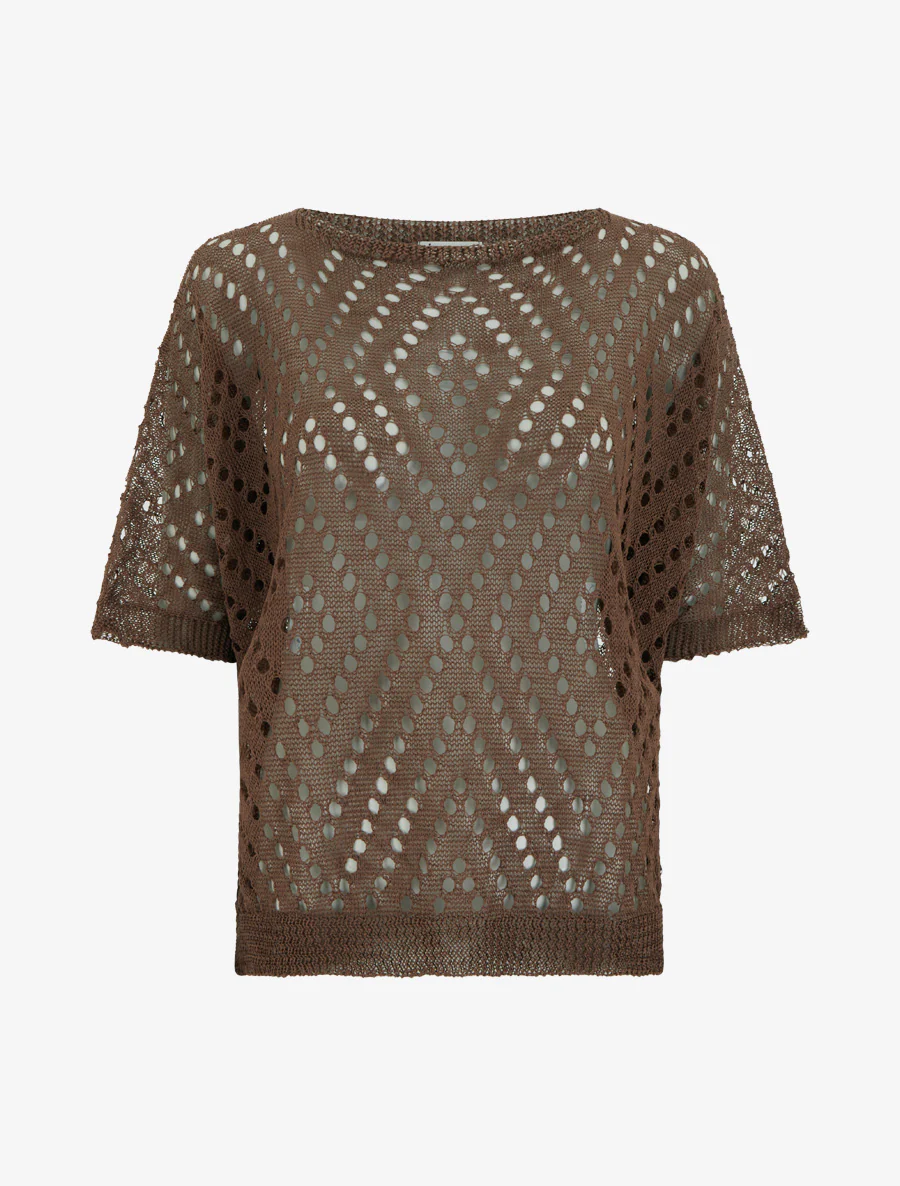Top uni ajouré en maille - Marron