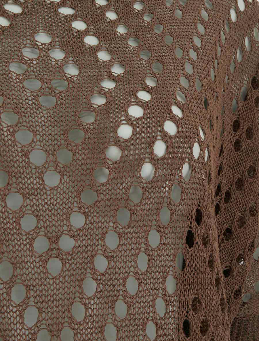 Top uni ajouré en maille - Marron - Image 3