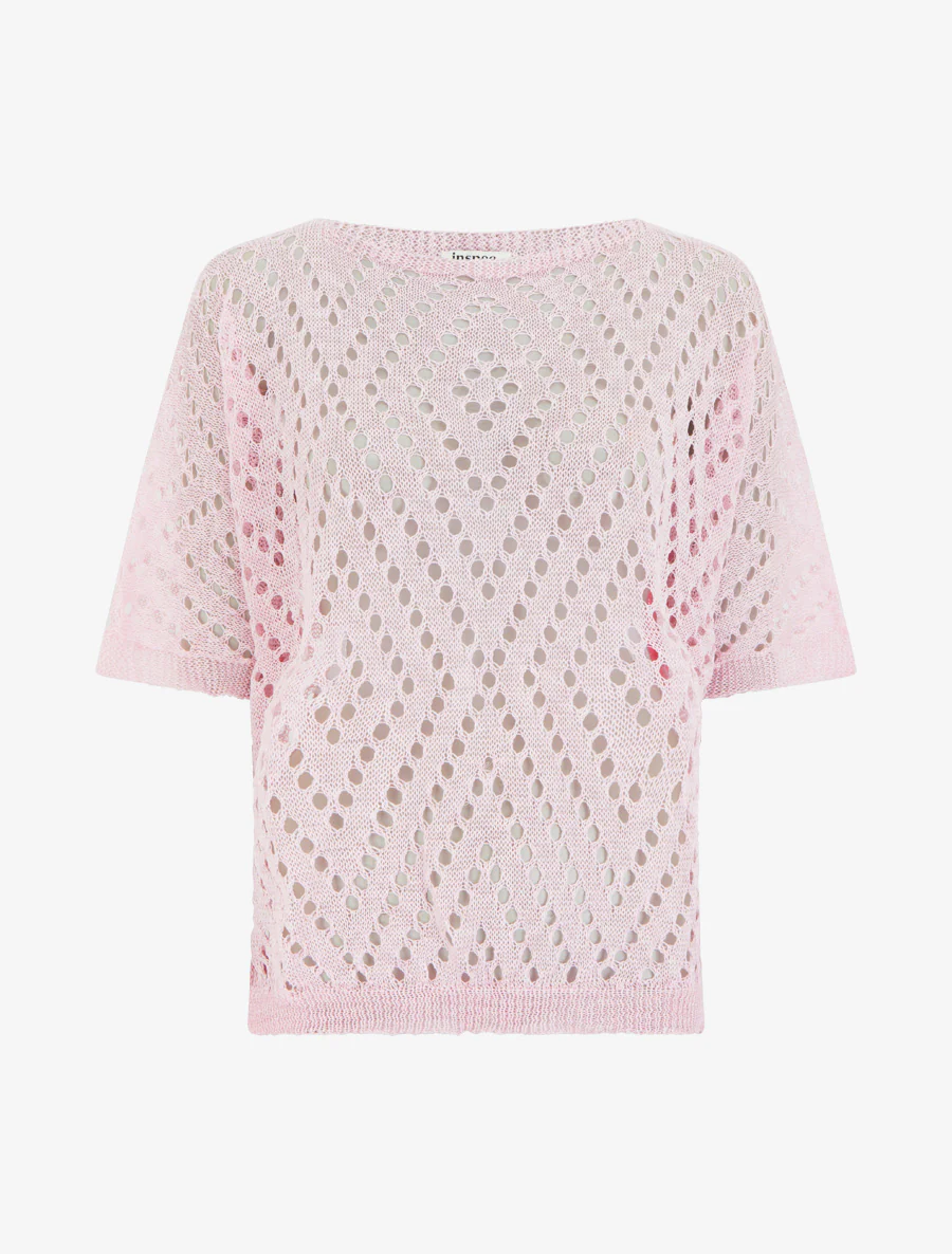 Top uni ajouré en maille - Rose