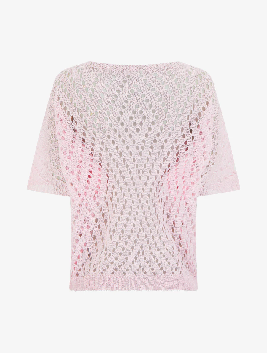 Top uni ajouré en maille - Rose - Image 2