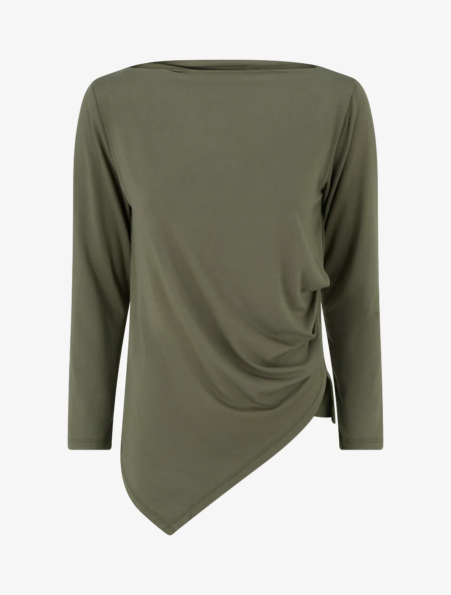 Top uni asymétrique à col rond - Kaki